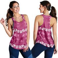 Pink Hawaii Palm Tree Hibiscus Women Racerback Tank Fantasy Summer Vibe LT01 - Polynesian Pride