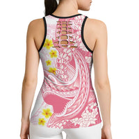 Pink Hawaii Shark Tattoo Hollow Tank Top Puakenikeni Lei Plumeria Polynesian Pattern
