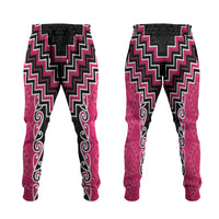 Pink Niho Taniwha Mix Poutama Jogger Pants Unique Taniko Aotearoa - Polynesian Pride
