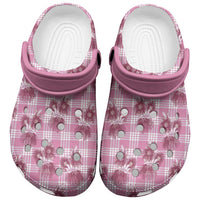 Pink Palaka Hawaii Clogs Shoes Hawaiian Lehua Blossoms