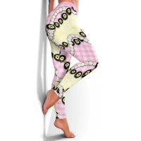 Pink Palaka Hawaii Leggings Kukui Nut Pikake Lei Hawaiian Tapa Pattern - Polynesian Pride