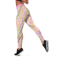 Pink Palaka Hawaii Leis Leggings Hawaiian-plaid Elegant Tropical Vibes - Polynesian Pride