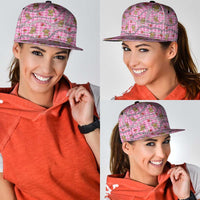 Pink Palaka Hawaii Mele Kalikimaka Snapback Cap Ohia Lehua Shell Leis Funny Gingerbread Santa - Polynesian Pride