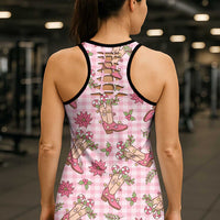 Pink Paniolo Palaka Hawaiian Cowgirl Christmas Hollow Tank Top - Polynesian Pride