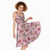 Pink Paniolo Palaka Hawaiian Cowgirl Christmas Midi Dress - Polynesian Pride