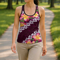 Pink Polynesia Hollow Tank Top Plumeria With Hibiscus Pattern Tropical Vibes - Polynesian Pride