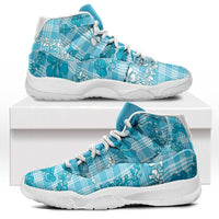 Polu Aloha Hawaii Sneakers J11 Plumeria Lei With Palaka Motif LT14 Blue - Polynesian Pride