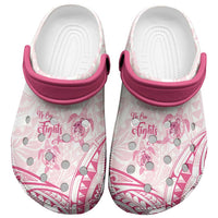 Polynesia Breast Cancer Awareness Clogs Shoes No One Fights Alone Turtle Ribbon - Black Version