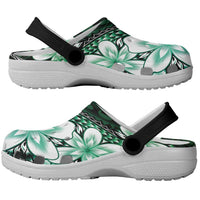 Polynesia Romantic Valentine Clogs Shoes Sea Turtle Couple With Aqua Gradient Plumeria