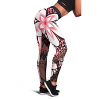 Polynesia Romantic Valentine Leggings Sea Turtle Couple With Red Gradient Plumeria