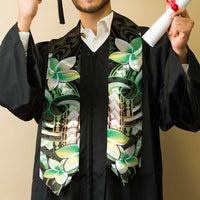 Polynesian Art Tattoo Graduation Stole Plumeria Flowers Green Gradient