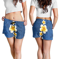 Polynesian Hibiscus and Plumeria Tapa Pattern Shorts for Women Blue Color - Polynesian Pride