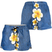 Polynesian Hibiscus and Plumeria Tapa Pattern Shorts for Women Blue Color - Polynesian Pride