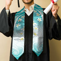 Polynesian Pattern Graduation Stole With Plumeria Teal