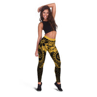 Polynesian Sunset Plumeria Leggings Gold Polynesian Tattoo - Polynesian Pride