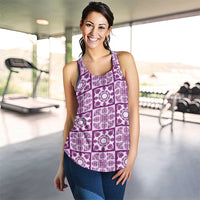Poni Palaka Quilt Hawaii Women Racerback Tank Hawaiian Tropical Monstera Sea Turtle