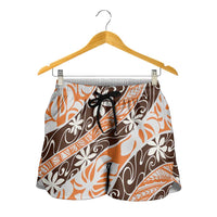 Puatou Tahiti Tiare Monstera Shorts for Women Polynesian Pattern Curve Style LT01 - Polynesian Pride