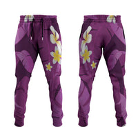 Purple Banana Leaf Hawaii Jogger Pants Lau Maia Plumeria Tropical Summer Vibes LT14 Purple - Polynesian Pride
