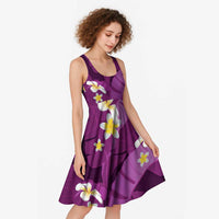 Purple Banana Leaf Hawaii Midi Dress Lau Maia Plumeria Tropical Summer Vibes LT14 - Polynesian Pride