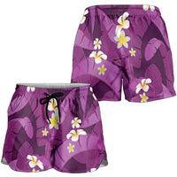 Purple Banana Leaf Hawaii Shorts for Women Lau Maia Plumeria Tropical Summer Vibes LT14 - Polynesian Pride