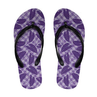 Purple Hawaii Kalo Palaka Motifs Flip Flops Hawaiian Taro Leaves Elegant Vibes