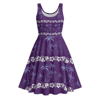 Purple Hawaii Palm Tree Hibiscus Midi Dress Fantasy Summer Vibe LT01 Purple - Polynesian Pride