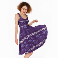 Purple Hawaii Palm Tree Hibiscus Midi Dress Fantasy Summer Vibe LT01 - Polynesian Pride