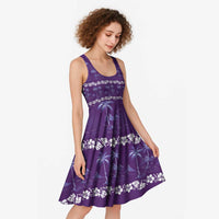 Purple Hawaii Palm Tree Hibiscus Midi Dress Fantasy Summer Vibe LT01 - Polynesian Pride