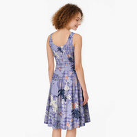 Purple Palaka Crane and Flowers Midi Dress Japan Heritage Spirit - Polynesian Pride