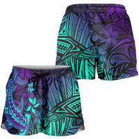 Purple Paradise Polynesian Shorts for Women Hawaiian Tribal Hammerhead Shark