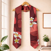 Red Banana Leaf Hawaii Graduation Stole Lau Maia Plumeria Tropical Summer Vibes LT14 One Size Red - Polynesian Pride