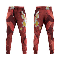 Red Banana Leaf Hawaii Jogger Pants Lau Maia Plumeria Tropical Summer Vibes LT14 Red - Polynesian Pride