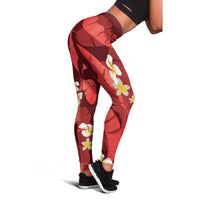 Red Banana Leaf Hawaii Leggings Lau Maia Plumeria Tropical Summer Vibes LT14 - Polynesian Pride