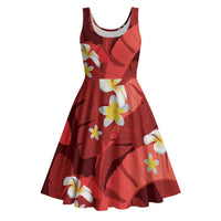 Red Banana Leaf Hawaii Midi Dress Lau Maia Plumeria Tropical Summer Vibes LT14 Red - Polynesian Pride