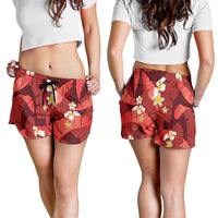 Red Banana Leaf Hawaii Shorts for Women Lau Maia Plumeria Tropical Summer Vibes LT14 - Polynesian Pride