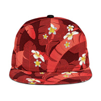 Red Banana Leaf Hawaii Snapback Cap Lau Maia Plumeria Tropical Summer Vibes LT14 One Size Red - Polynesian Pride
