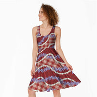 Red Hawaii Palaka Honohono Pikake Midi Dress Hawaiian Orchid Lei Polynesian Pattern - Polynesian Pride