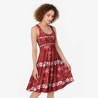 Red Hawaii Palm Tree Hibiscus Midi Dress Fantasy Summer Vibe LT01 - Polynesian Pride