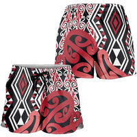 Red New Zealand Shorts for Women Aotearoa Kowhaiwhai Mix Taniko Art