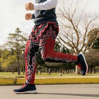 Red Niho Taniwha Mix Poutama Jogger Pants Unique Taniko Aotearoa - Polynesian Pride