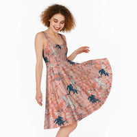 Red Palaka Crane and Flowers Midi Dress Japan Heritage Spirit LT9 - Polynesian Pride