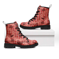 Red Palaka Hawaii Cowboy Leather Boots Puakenikeni Lei Paniolo Papale Seamless Vibes LT14 Red - Polynesian Pride