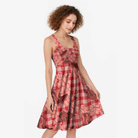 Red Palaka Hawaii Cowboy Midi Dress Puakenikeni Lei Paniolo Papale Seamless Vibes - Polynesian Pride