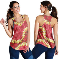 Red Palaka Hawaii Mele Kalikimaka Women Racerback Tank Ohia Lehua Monstera Puakenikeni Lei LT14 - Polynesian Pride