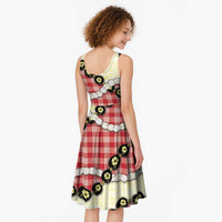 Red Palaka Hawaii Midi Dress Kukui Nut Pikake Lei Hawaiian Tapa Pattern - Polynesian Pride