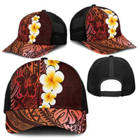 Red Polynesia Mesh Trucker Cap Plumeria Tropical Leaves With Galaxy Polynesian Art - Polynesian Pride