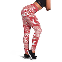 Red Tonga Kilisimasi Fiefia Leggings Pacific Patchwork Xmas Vibes LT9 - Polynesian Pride