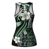 Samoa Siapo Tribal Pattern Hollow Tank Top Forest Green Polynesian Plumeria Tapa Motif
