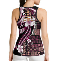 Samoa Siapo Tribal Pattern Hollow Tank Top Violet Polynesian Plumeria Tapa Motif