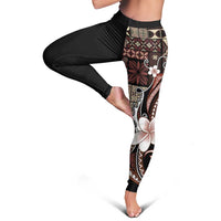 Samoa Siapo Tribal Pattern Leggings Brown Polynesian Plumeria Tapa Motif